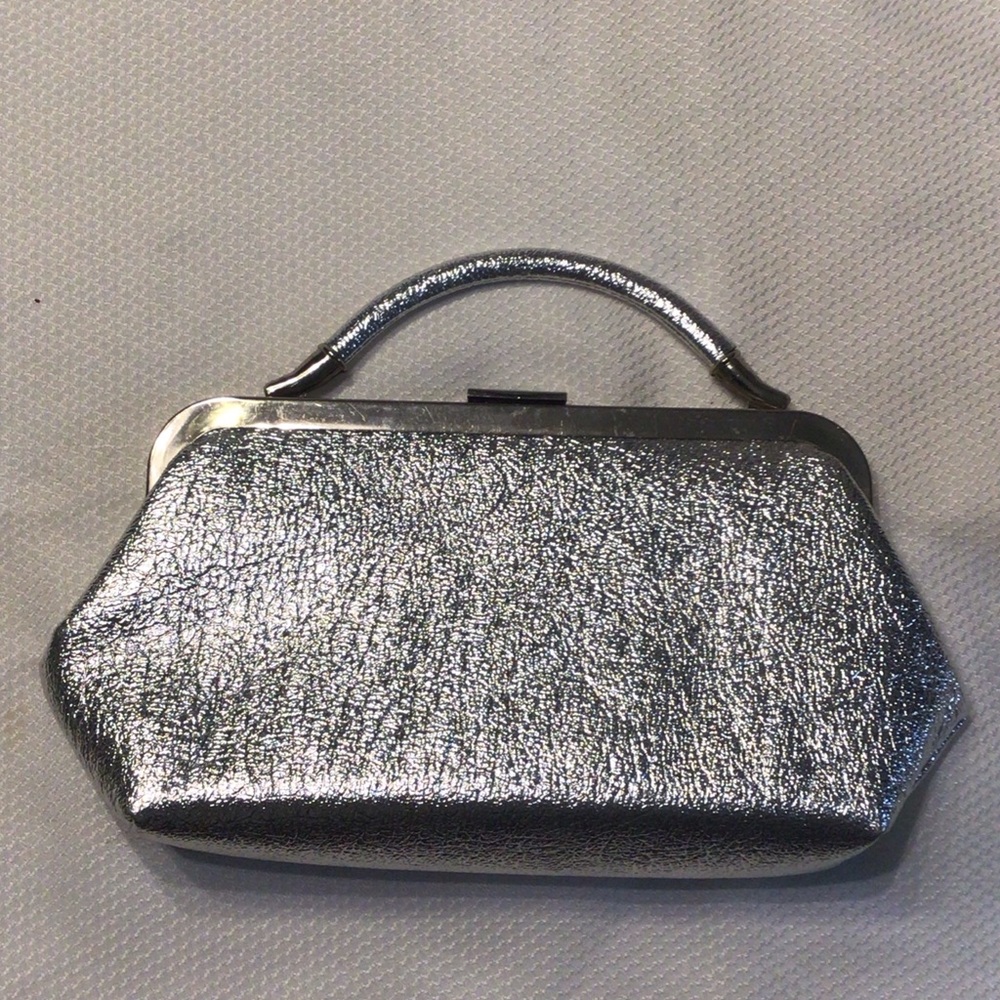 Evening bag clutch in metallic silver vintage